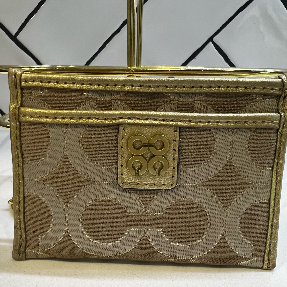 Coach gold slim credit card holder in signature canvas